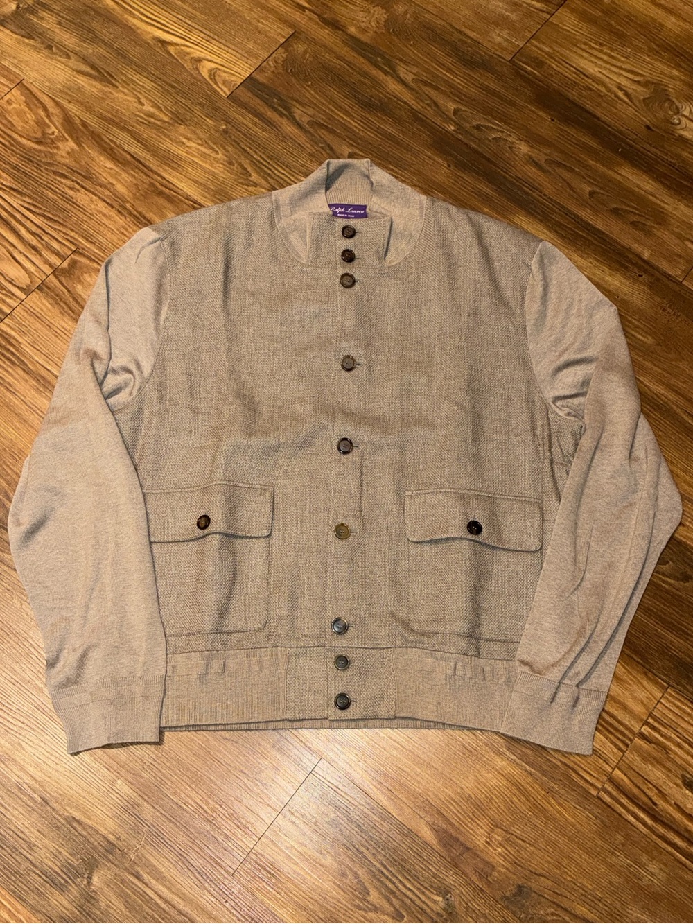 Ralph Lauren Purple Label Woven-Paneled Silk-Cotton Cardigan